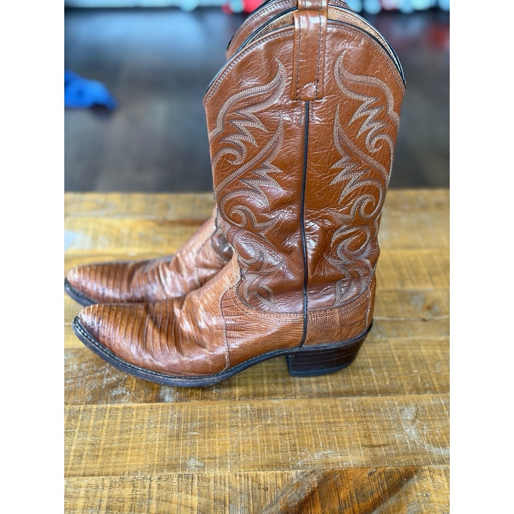 Vintage Dan Post Genuine Teju Lizard Skin Mens Cowboy Boots 9 D
